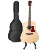 MAX SoloJam set de guitarra acústica para principiantes con soporte para guitarra - color Madera clara