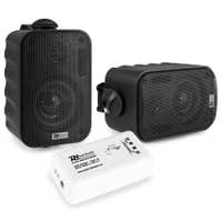 Power Dynamics - Pack de 2 altavoces BGO30 negros con Amplificador BT10 Bluetooth – Sonido para Exterior e Interior, resistente a la Intemperie