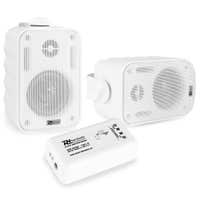 Power Dynamics - Pack de 2 altavoces BGO30 blancos con Amplificador BT10 Bluetooth – Sonido para Exterior e Interior, resistente a la Intemperie