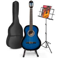 Guitarra acústica clásica MAX SoloArt con partituras y soporte - Azul