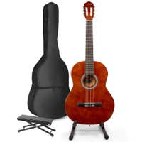 Guitarra acústica clásica MAX SoloArt con soporte y reposapiés - Marrón (madera)
