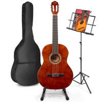 Guitarra acústica clásica MAX SoloArt con partituras y soporte - Marrón (madera)