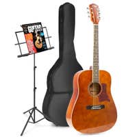 Set de iniciación para guitarra acústica occidental MAX SoloJam con atril - Marrón