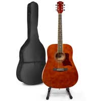 Set de inicio para guitarra acústica MAX SoloJam Western con soporte - Marrón (madera)