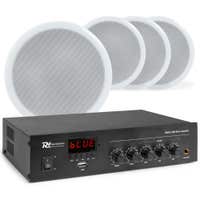 Power Dynamics - Pack de sonido con amplificador PDM25 + 4 altavoces de techo CSPB5 de 5" - color blanco