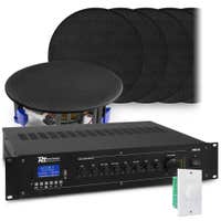 Power Dynamics Amplificador PRM120 + 12 altavoces de techo de perfil bajo NCSP5B