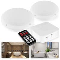Power Dynamics - pack de sonido con amplificador con Bluetooth y 2 altavoces blancos de techo para baño, piscina, sauna o barcos