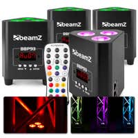 BeamZ BBP93 - Pack de 4 focos Uplights con batería 3 LEDs de 10W RGBW con mando a distancia