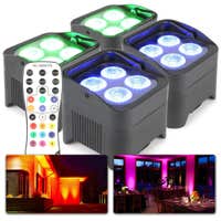 BeamZ BBP94 - Pack de 4 focos PAR Uplight con batería y 4 LEDs de 10W
