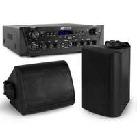 Power Dynamics pack de sonido con Amplificador PV220BT + juego de altavoces BGO40 Negros + 2 cables de altavoz de 10 m