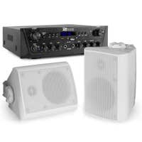 Power Dynamics pack de sonido con Amplificador PV220BT + juego de altavoces BGO40V blancos + 2 cables de altavoz de 10 m