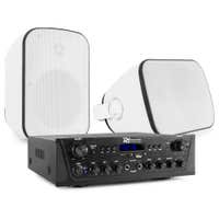 Power Dynamics - Pack de amplificador PV220BT + 2 altavoces BD50W blancos + cable de altavoz de 10 m
