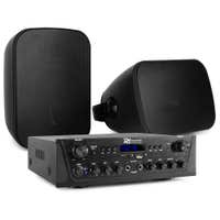 Power Dynamics - Pack de amplificador PV220BT + 2 altavoces BD50B negros + cable de altavoz de 10 m