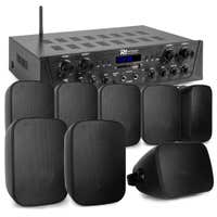 Power Dynamics - Sistema de sonido con amplificador PV240BT de 4 zonas y 8 altavoces negros de montaje en superficie BD50B para interior/exterior