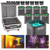 BeamZ BBP54 Uplight set - 8 BBP54 Uplights, 8 pilas de repuesto y flightcase de carga