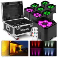 BeamZ BBP96S - Juego de 8 uplights a pilas con LEDs de 12W y flight case FCC9