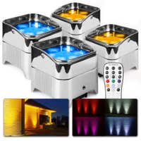 BeamZ BBP96SC – Pack de 4 focos led con batería 6 x 12W WDMX para eventos y decoración profesional – Color cromado