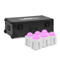 BeamZ Professional KUBE20WH – Pack de 6 unidades + flightcase FCC30 Foco Par Led batería 20W RGBWA-UV IP65 con WDMX, WiFi (App) y mando IR – Color blanco
