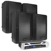 Vonyx Conjunto con 4 altavoces pasivos VSA10P y amplificador, Bluetooth, 500W - 10 pulgadas