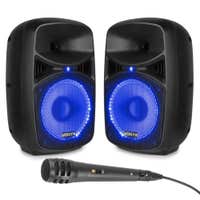 Vonyx VPS082A – Sistema de sonido activo 400W con 2 altavoces 8”, Bluetooth, USB, SD, micrófono, LED, cable RCA-Jack 2.5m y mando, karaoke para adultos, color negro