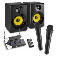 Vonyx AV510 – Pack karaoke con 2 micrófonos inalámbricos UHF, mixer Bluetooth y altavoces activos SMN30B 60W, color negro