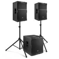 Power Dynamics Sistema de sonido completo PDY2-4 Conjunto de altavoces activos 2.1 18 pulgadas 2600 W - con soportes