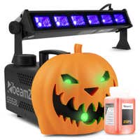 BeamZ máquina de humo de Halloween party set - Con calabaza a presión - Barra de LED UV y efectos de luz