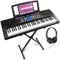 MAX Rhapsody61P - Teclado de 61 teclas sensibles al tacto, con soporte y auriculares