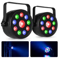 Fuzzix Pack de 2 PLF15 Party LED pars - 9x 2W RGB LEDs y 6W LED central - Con DMX