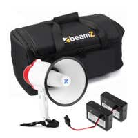 Vonyx MEG025 - Pack de megáfono con dos baterías de iones de litio y bolsa de transporte - Megáfono de 25 W con sirena y Bluetooth - Rojo y blanco