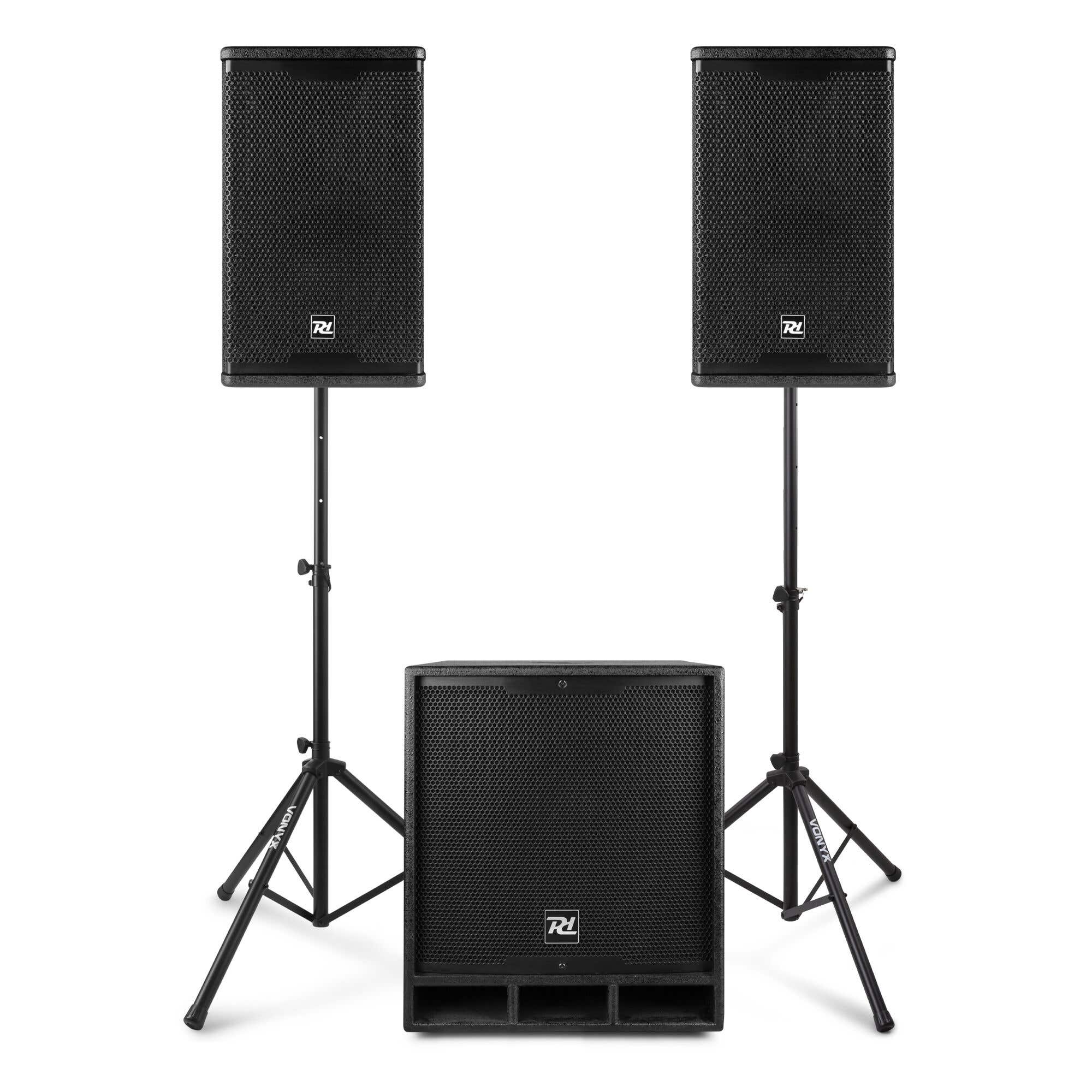  Power Dynamics Conjunto Combo1500 con soportes, Conjunto de altavoces activos 2.1 con Bluetooth - 1500W