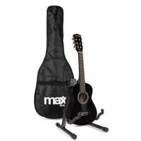 MAX SoloArt Junior 1/4 - Guitarra Clásica infantil - Set de iniciación completo con accesorios y soporte - Negro