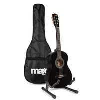 MAX SoloArt Junior 3/4 - Guitarra Clásica infantil - Set de iniciación completo con accesorios y soporte - Negro