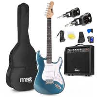 MAX GigKit Guitarra + Vonyx WGS20 - Set de guitarra eléctrica con sistema inalámbrico, amplificador de 40W y accesorios