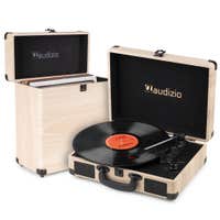 Tocadiscos Audizio RP116LW con estuche - Reproductor de LP con altavoces - Entrada/salida Bluetooth - Aspecto de madera
