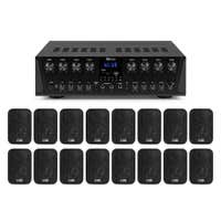 Power Dynamics - Amplificador PV280BT + 16 altavoces BGO30 negros + cable de altavoz de 100 m