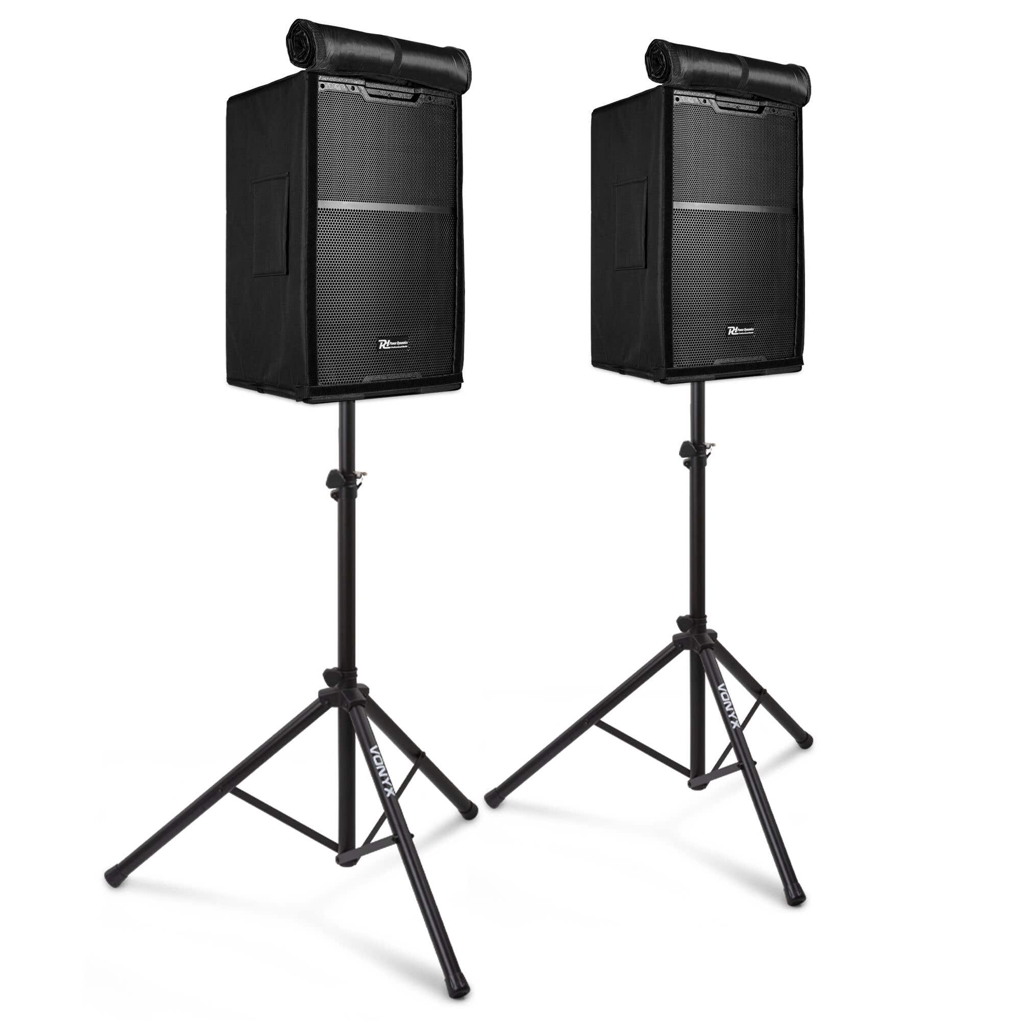 Power Dynamics PDY215A active speaker set with stands and covers - 15-inch - 1600W - Black