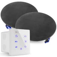 Power Dynamics Powerline A50W Kit with white built-in amplifier and 2 black ceiling speakers