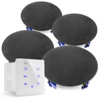 Conjunto Power Dynamics Powerline A100W con amplificador incorporado blanco y 4 altavoces de techo negros