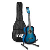 Set de iniciación MAX SoloArt Junior 3/4 - Guitarra Clásica infantil con soporte y accesorios - Azul