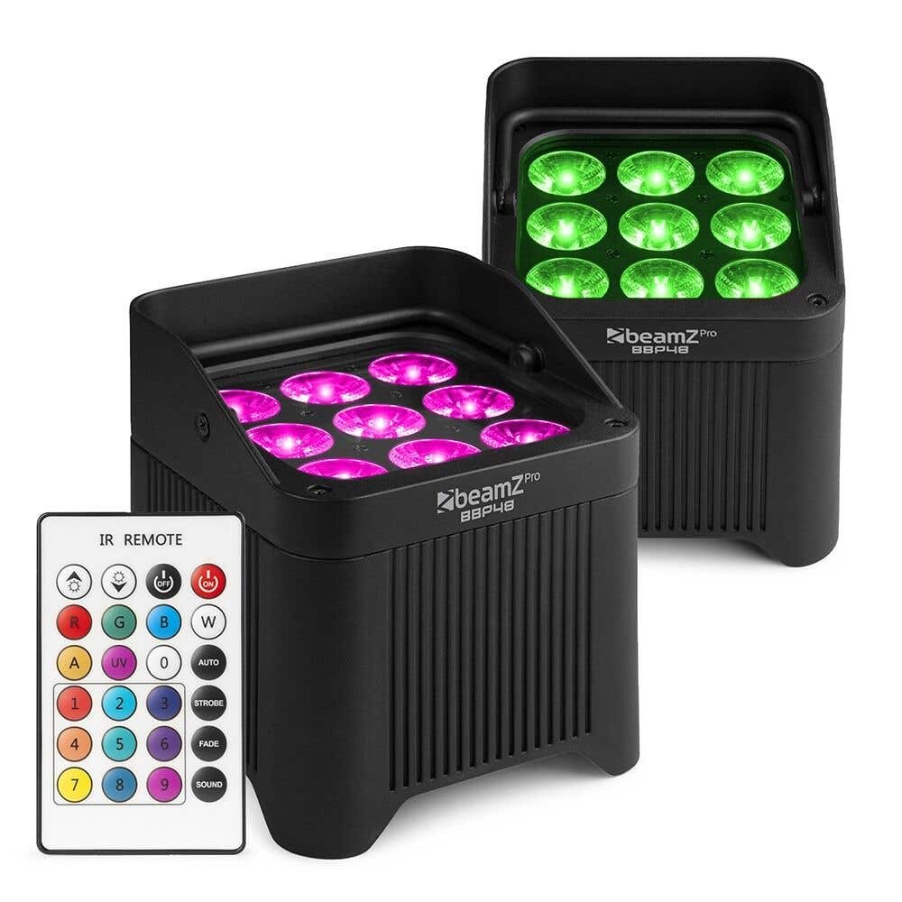 BeamZ Professional BBP48 – Pack de 2 focos uplight con batería – IP65 impermeables con LED RGBAW-UV – Color negro