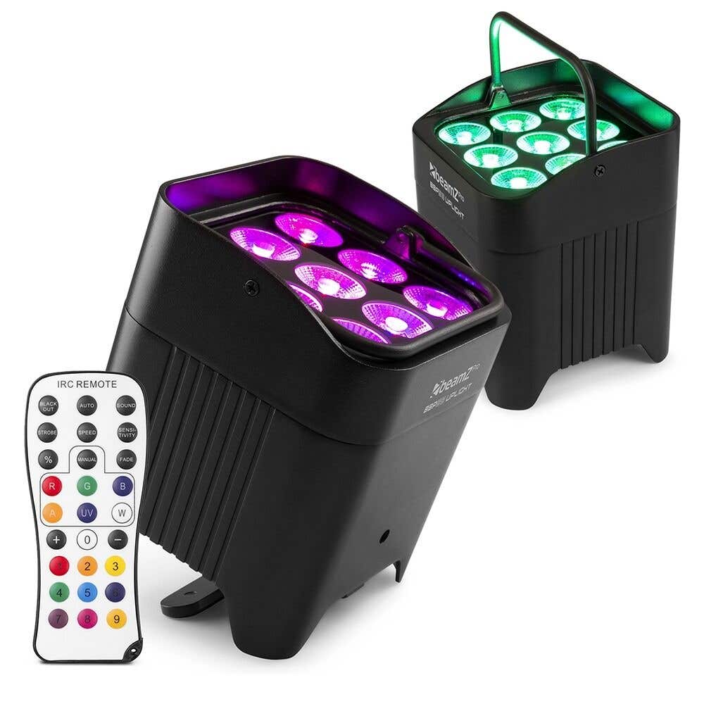 BeamZ Professional BBP59 – Pack de 2 unidades – Foco Par Led batería recargable IP65 9x12W RGBWA-UV con DMX inalámbrico – Color negro