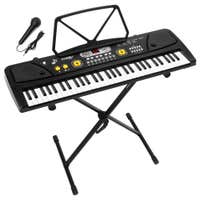 MAX KD61 Pack – Piano infantil eléctrico de 61 teclas con soporte de teclado, batería recargable y micrófono – Color negro