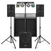 Vonyx VX0812BT – Pack DJ completo 2.1 800W con Bluetooth + cabina DJ DB4 Pro + iluminación BeamZ PartyBar2 con soporte, Color negro
