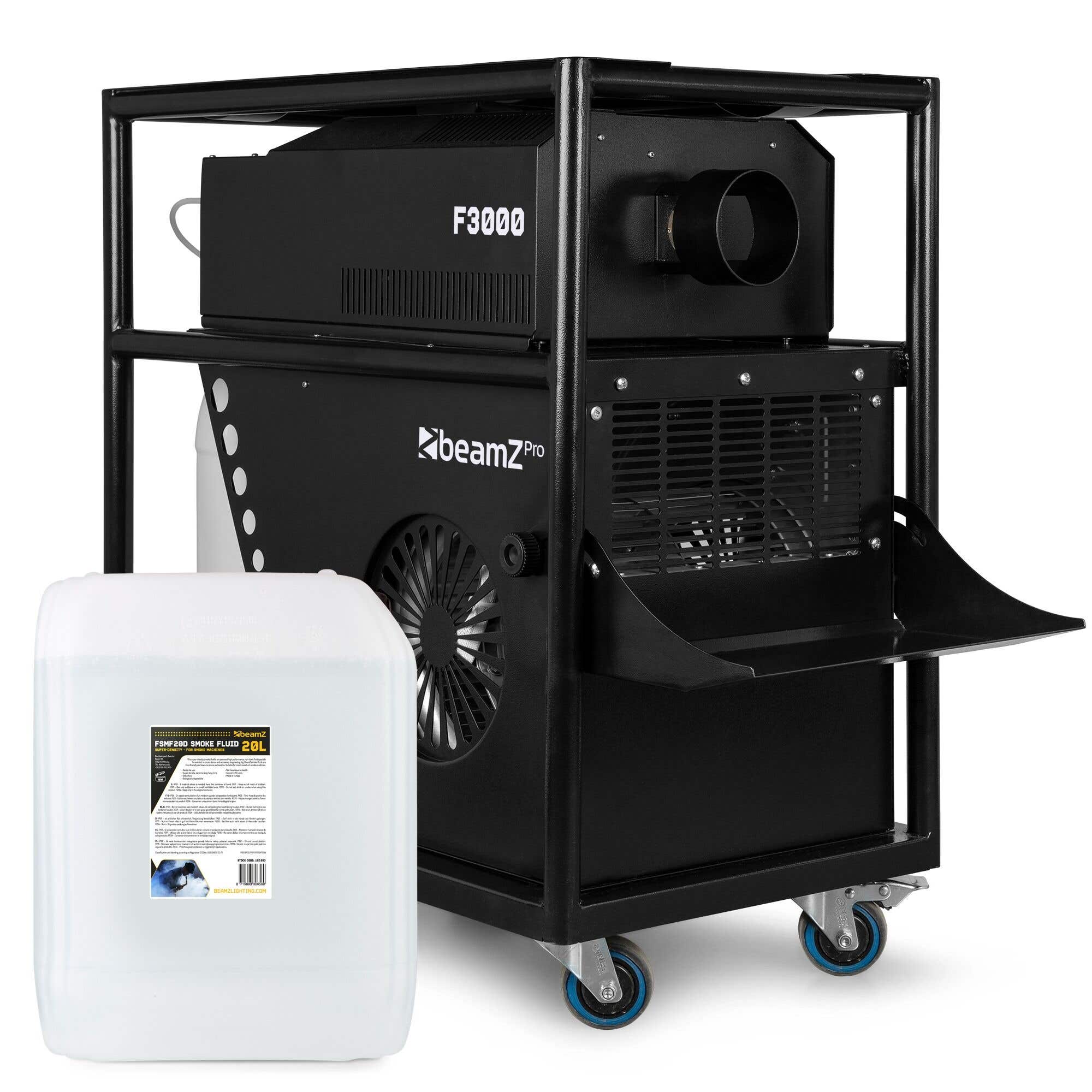 BeamZ Pro F3000 – Pack de máquina de humo 3000W + 20L de líquido alta densidad, color negro