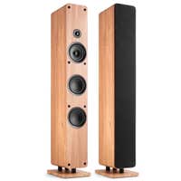 Audizio ARCO – Pack altavoz de torre activo + pasivo, Bluetooth 5.2, USB, entrada óptica y cable 10m, color madera clara