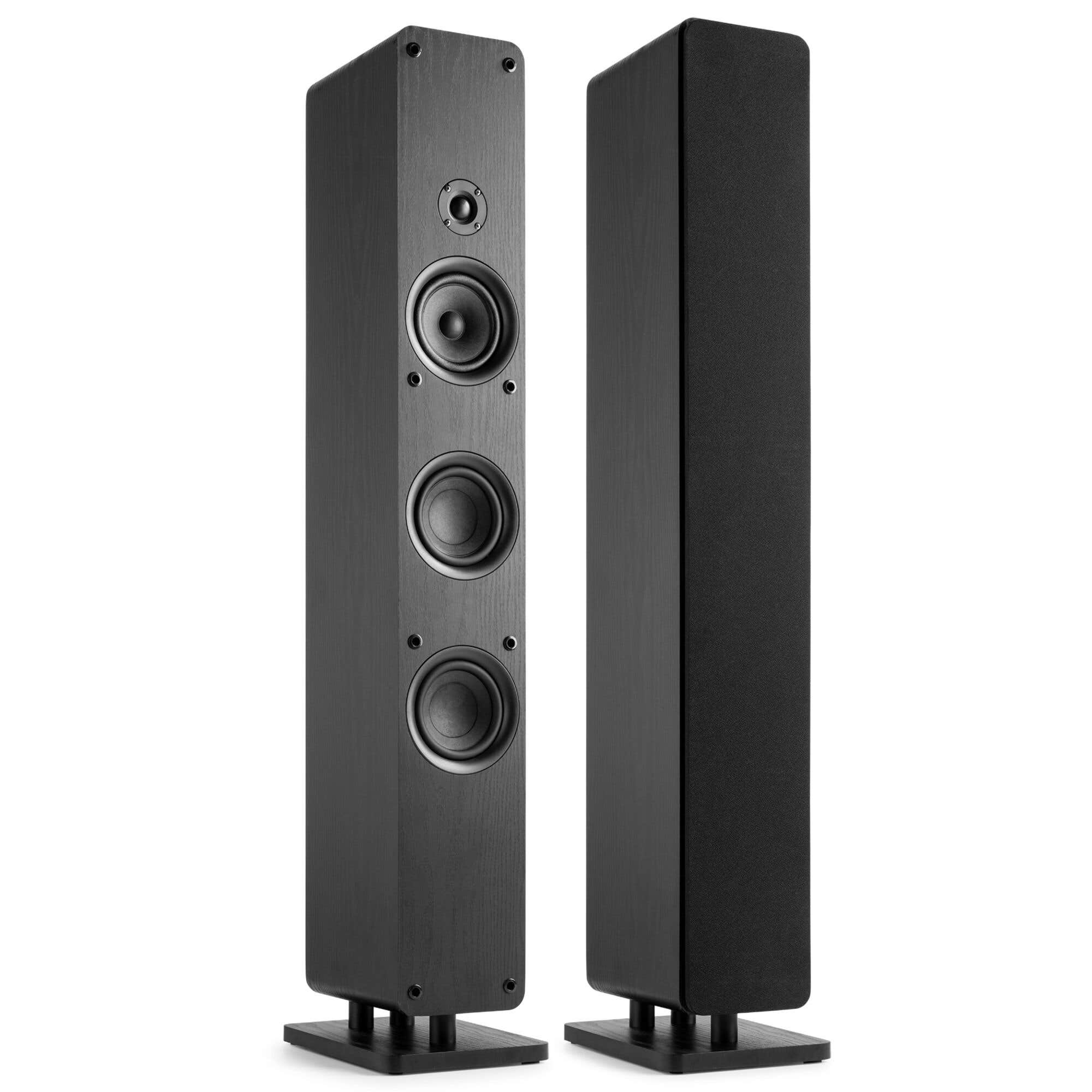 Audizio ARCO – Pack altavoz de torre activo + pasivo con radio DAB+ y FM, Bluetooth 5.2, USB, entrada óptica y cable 10m, color negro