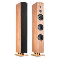 Audizio ARCO – Pack de 2 altavoces de torre activos con radio DAB+, radio digital y radio FM, Bluetooth 5.2, USB y entrada óptica 320W, color madera clara