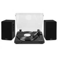Audizio RP310 + KS01 – Pack de tocadiscos de vinilo con altavoces HiFi 80W, Bluetooth, cable RCA incluido, reproducción 33/45 rpm, color negro
