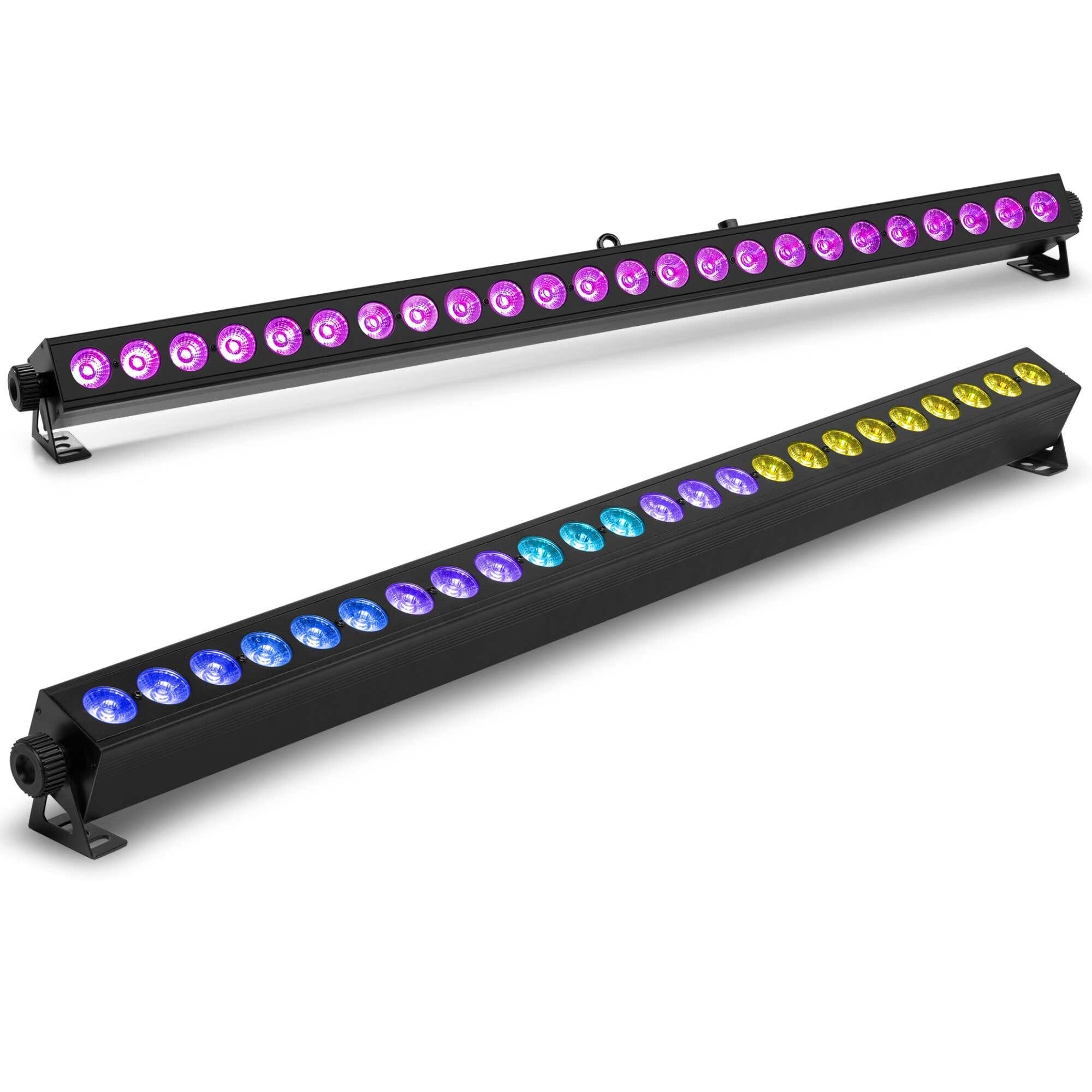 BeamZ BBB244 – Pack de 2 barras LED RGBW con batería, 24 LEDs de 4W y DMX inalámbrico